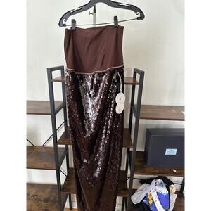 STAUD Casey Sequined Strapless Maxi Dress Bronze 10